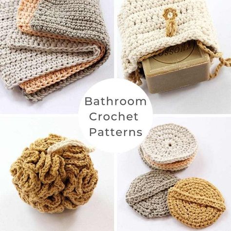 Bathroom Crochet, Crochet Bathroom, Crochet Washcloth Pattern, Crochet Scrubbies, Shower Puff, Face Scrubbies, Crochet Unique, Soap Bag, Washcloth Pattern