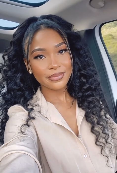 Long Hair To Bob, Loose Deep Wave Wig, Curly Half Up Half Down, Black Hair Afro, Human Hair Ponytail, Deep Wave Wig, Cute Natural Hairstyles, World Hair, Loose Deep Wave