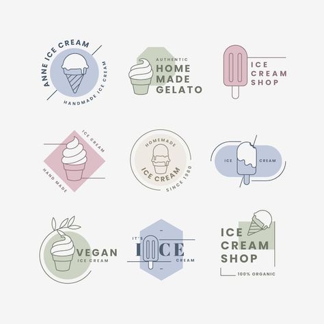 Linear flat ice cream label collection | Free Vector #Freepik #freevector #ice-cream-label #snack #snack-food #ice-cream Ice Cream Shop Logo Ideas, Ice Cream Logo Branding, Ice Cream Logos, Ice Cream Shop Logo, Label Snack, Ice Cream Label, Logo Ice Cream, Ice Cream Festival, Korean Ice Cream