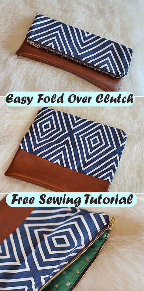 DIY Fold Over Clutch Tutorial Pochette Diy, Clutch Tutorial, Diy En Cuir, Best Leather Wallet, Types Of Purses, Fold Over Clutch, Sac Diy, Diy Clutch, Diy Bags Purses