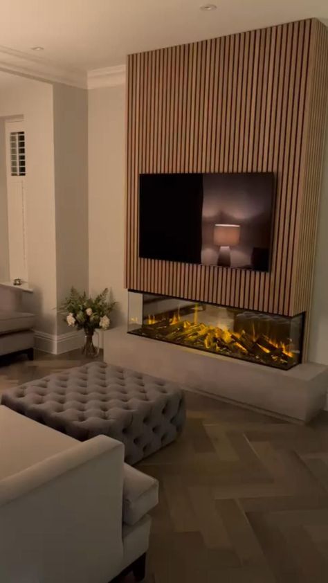 Fireplace Feature Wall, Gray Room, Minecraft Basement, Tv Fal, Built In Electric Fireplace, Feature Wall Living Room, Build A Fireplace, Bar Basement, Decor Fireplace