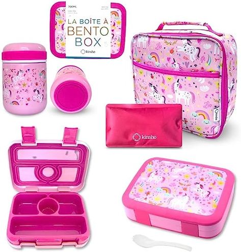 Amazon.com: Bento Lunch Box for Kids with Thermos Food Jar for Hot Food Soup, Insulated Lunch Bag and Ice Cold Pack Set, Stainless Steel Lunch Thermos, Container Boxes with 4 Compartments, Pink Unicorn : Baby Kids Lunch Box Ideas Schools, Lunch Thermos, Thermos Food Jar, Lunch Box For Kids, Food Soup, Unicorn Foods, Hot Food, Making Lunch, School Grades