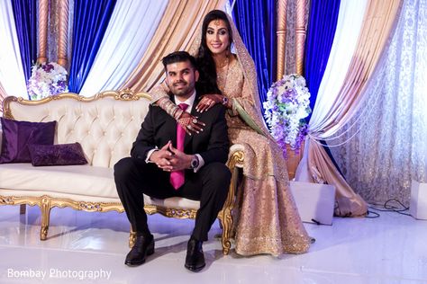 Indian couple posing at their reception stage. http://www.maharaniweddings.com/gallery/photo/98602 Marriage Reception Poses, Couple Chair Poses Wedding Photos, Wedding Stage Couple Photos, Reception Stage Couple Poses, Reception Photo Poses, Stage Couple Poses, Couple Stage Poses, Wedding Couple Poses On Stage, Reception Couple Poses Indian Bride Groom