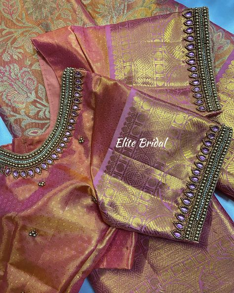 Customised Simple work blouse by elite bridal 💓 Short Sleeves Maggam Work Blouses, Simple Work Blouse, Simple Work, Maggam Work Blouses, Work Blouses, Blouse Hand Designs, Saree Border, Maggam Work, Blouse Work