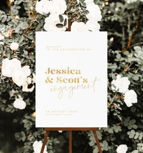 Engagement Party Table Signs, Engagement Party Signage, Black And White Engagement Party Decor, Engagement Party Signs Welcome, Engagement Welcome Board Ideas, Engagement Party Ideas Diy, Engagement Party Themes Ideas, Classy Engagement Party, Black And White Engagement Party