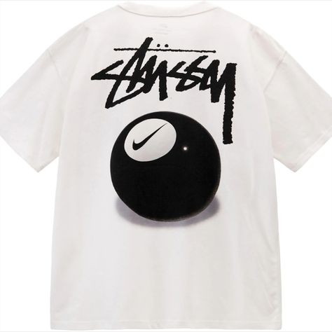 Stussy 8 Ball, Nike X Stussy, Couple Tshirts, 8 Ball, Bold Black, Casual Wardrobe, White Tshirt, Types Of Collars, Printed Shorts