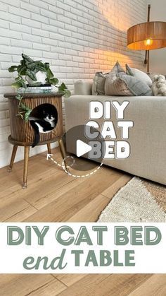 Ikea Cat Bed, Homemade Cat Beds, Diy End Table, Diy Cat Scratcher, Katt Diy, Diy Cat Bed, Cat Houses Indoor, Diy Cat Tree, Crate Bed