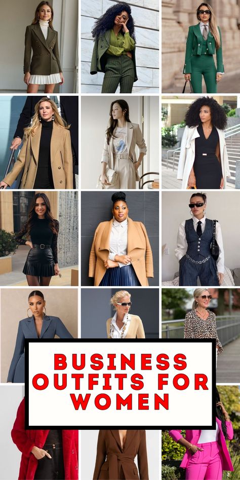 Discover 22 Business Outfit Ideas for Women 2024, featuring professional and stylish looks that suit any workplace. From winter-ready business outfits to classy skirts and dresses, this collection is perfect for women looking to stay chic in a professional setting. Ideal for both casual and formal days at work, each outfit brings a blend of sophistication and comfort, making it easy to dress confidently all season. Winter Formal Outfits For Women Classy, Executive Outfits For Women, Business Professional Outfits For Women, Business Outfit Ideas, Business Outfits For Women, Executive Outfit, Classy Looks, Professional Chic, Executive Woman