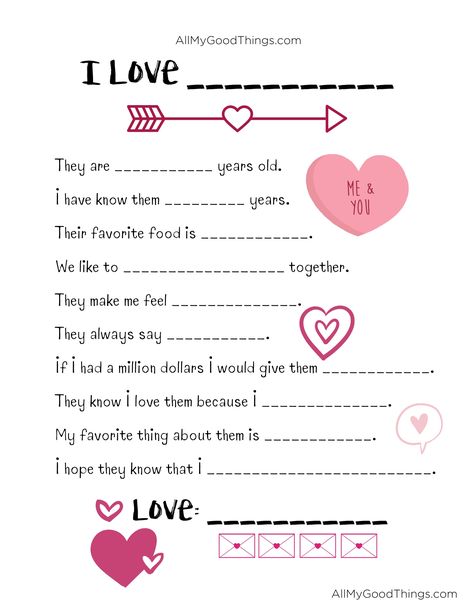 This FREE Valentine's Day Printable Questionnaire is perfect for any child who wants to give a sweet card to someone they love. Valentine Questions For Kids, Valentines Day History, Secret Valentine, Valentines Day Words, What I Like About You, Appreciation Printable, Valentine's Day Games, Valentine's Day Printables, Free Valentine