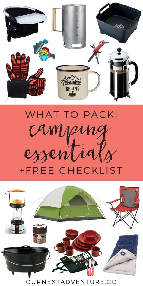 What essential gear do you need for a success family camping trip? Get a free camping essentials checklist now! // Plan Camping Trip | What to Pack | Camping Gear | Camping Essentials | Camping with Kids | Glamping Gear | What to Buy for Camping Camping Hacks With Kids, Camping Essentials List, Zelt Camping, Camping Bedarf, Essentials Checklist, Camping Diy, Camping Must Haves, Retro Camping, Camping List