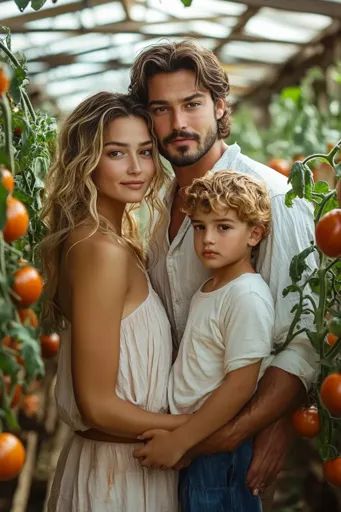 ↑↑↑ Larger size on website 🔸 A family of three poses in a greenhouse surrounded by tomato plants. The father, with a beard, wears Posing Family Of Three, Family Of Four Portraits, Family Of Three Fall Photoshoot, Family Of Three Portraits, Family Selfie Ideas, Fall Family Pictures Poses, Crazy Family Photos, Family Christmas Pictures Poses, Family Poses For 3