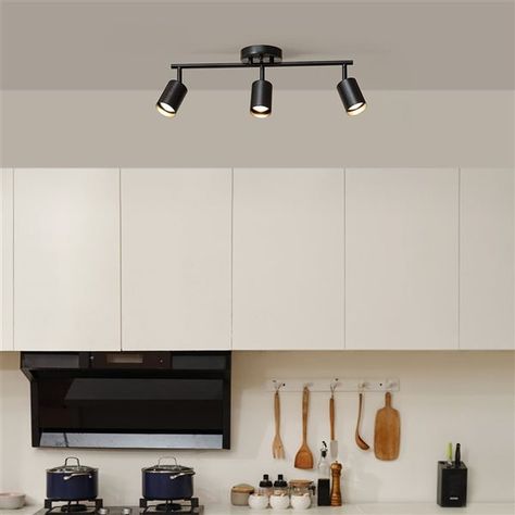 Globe Electric 21-in 3-Light Track Lighting with Pivoting Shades - Matte Black 91007861 | RONA Black Track Lighting, Gazebo Accessories, Outdoor Dinnerware, Bbq Cover, Track Light, Outdoor Rugs Patio, Kitchen Ceiling, Iron Body, Iron Lighting