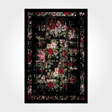 Black Floral Rugs, Pink And Black Rug, Dark Moody Area Rug, Dark Moody Rug, Dark Floral Rug, Moody Area Rug, Soft Goth Home Decor, Black Rug Living Room Decor, Funky Rugs Living Room