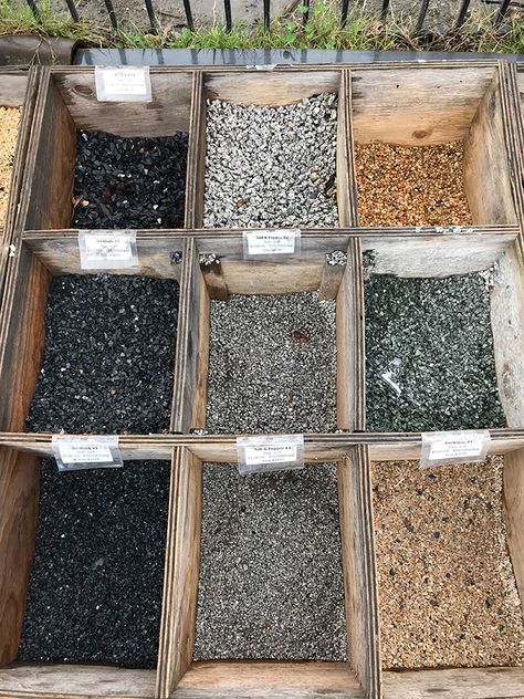 Black Pea Gravel Landscape, Pea Gravel Colors, Peastone Patio Pea Gravel, Pea Gravel Color Options, Gravel Pad For Camper, Pea Gravel Types, Landscape Gravel Colors, Gravel Colors, Pea Gravel Patio Diy Landscape Design