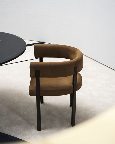 T Chair by Federico Coperi Modern Fabric Dining Chairs, Baxter Design, Chaise Restaurant, Restaurant Chairs, Armchair Furniture, Design Del Prodotto, Fabric Dining Chairs, Arm Chairs, Upholstered Arm Chair