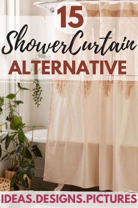 Renovating your bathroom? Looking for an aesthetically pleasing alternative to shower curtains? We got you! We have compiled some alternatives for shower curtains that will uplift your bathroom makeover game! From hotel vibes to tropical getaway, these blog post is what you are looking for. #homeimprovement #homedecor #bathroomrenovation Shower With No Glass Or Curtain, Shower Curtain Rods Ideas Bathroom, Shower Curtain Alternative, Shower Curtain Insteadvif Shower Doo, Curtains Without Rods, Shower Curtain Ideas Creative, Rustic Bathroom Shower Curtain Lowe's, Shower Privacy, Two Shower Curtains