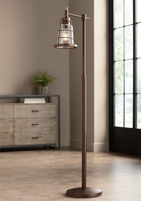 Franklin Iron Works Rustic Farmhouse Downbridge Floor Lamp Oiled Bronze Seedy Glass Shade LED Edison Bulb Dimmable for Reading - Walmart.com Farmhouse Floor Lamp, Farmhouse Floor Lamps, Target Floor Lamps, Rustic Floor Lamps, Rustic Floor, Farmhouse Flooring, Rustic Flooring, Reading Lamp Floor, Industrial Lamp