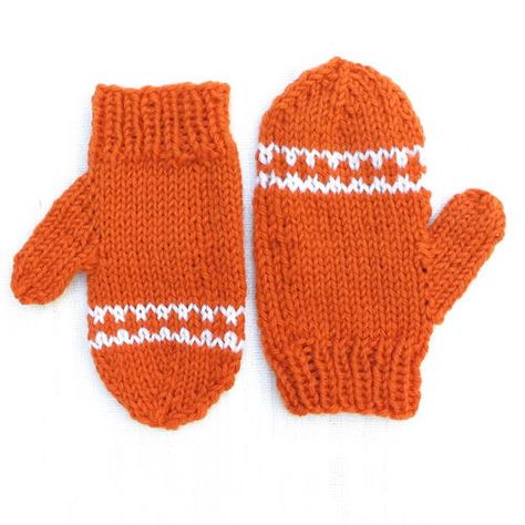 Orange Striped Toddler Mittens Baby Mittens Knitting Pattern, Crocheted Gloves, Kids Hats Patterns, Baby Hat And Mittens, Blue Mittens, Toddler Mittens, Kids Mittens, Knit Projects, Winter Mittens