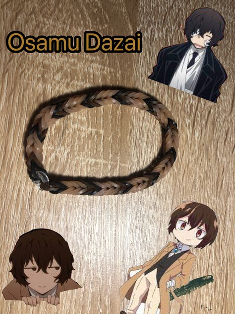 I made this bracelet for me but if you would like to follow the colors then feel free too! Anime Bracelets Ideas, Dazai Bracelet, Bsd Bracelet, Izuku Bracelet, Bakugou Bracelet, Bakugo Bracelet, Bungou Stray Dogs Bracelet, Loom Bands Tutorial, Rubber Band Bracelet