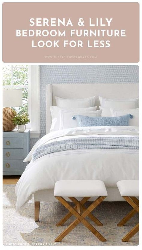 Coastal Master Bed Serena & Lily, Serena And Lily Guest Room, Serena And Lily Style Bedroom, Serena And Lily Master Bed, Coastal Beach House Bedroom, Coastal Bedroom Furniture Ideas, Costal Chic Bedrooms, Serena And Lily Bedroom Ideas, Serena Lily Bedroom