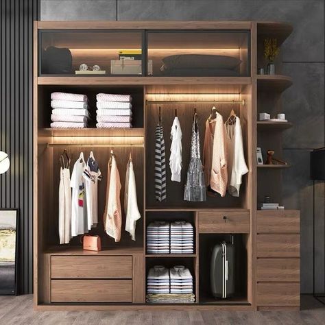 Almirahs In Bedroom, Almira Inside Design, Wardrobe Partition Ideas, Bedroom Ideas With Wardrobe, Wardrobe Glass Door, Almirah Designs Bedrooms, Glass Door Wardrobe, Wardrobe Inside Design, Partition Storage