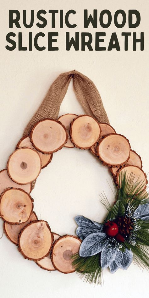 With wood slices showing up in crafts everywhere, I thought it would be awesome to make a wreath with them! Small Wood Slice Crafts, Wood Slice Ornament Ideas, Winter Wood Crafts, Wooden Wreath, Hedgehog House, Wood Cookies, Christmas Sales, Wood Wreath, Wood Slice Crafts