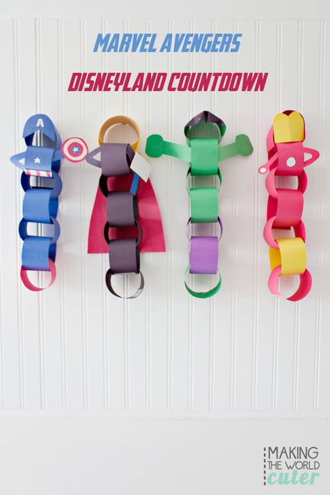 Avengers Disneyland, Disneyland Countdown, Avengers Crafts, Marvel Diy, Disney Countdown, Superhero Crafts, Superhero Classroom, Pop Characters, Paper Chains