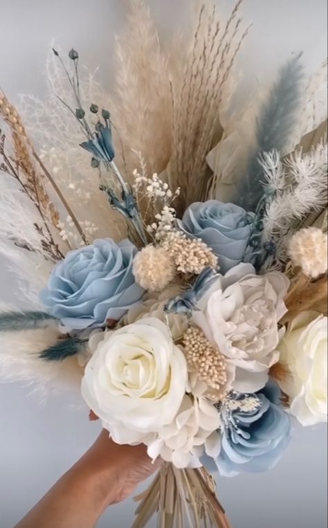 Dusty Blue Bridesmaid Flowers, Blue Wedding Decorations Receptions, Light Blue Western Wedding, Coastal Boho Wedding, Steel Blue Wedding Theme, Dusk Blue Wedding, Blue Tan Wedding, Dusty Blue Centerpieces Wedding, Elegant Wedding Color Schemes