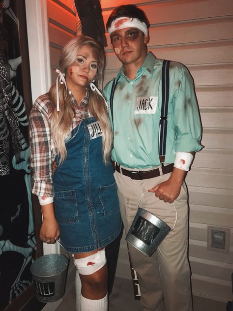 Diy Jack And Jill Costume, Punny Costumes Couple, Easy Last Minute Costumes Men, Jack And Jill Outfit Ideas, Couple Halloween Costumes Cowboy, Jack And Jill Halloween Costume, Quick Easy Couples Halloween Costumes, Country Couples Halloween Costumes, Jack And Jill Costume Couple