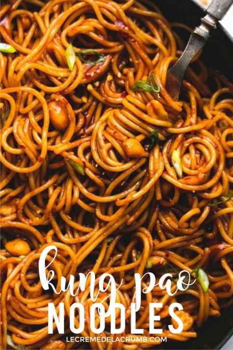 Kung Pao Shrimp Noodles, Cpk Kung Pao Spaghetti Recipe, Kung Pao Chicken With Noodles, Best Asian Noodle Recipes, Kung Pao Spaghetti, Asian Noodles Recipe, Kung Pao Noodles, Kung Pao Sauce, Spicy Asian Noodles