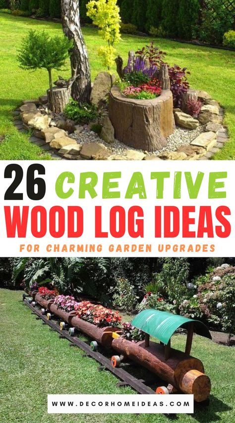 Repurpose Wood, Wood Log Ideas, Bark Idea, Tree Stump Decor, Log Decor, Raw Wood Furniture, Log Ideas, Wood Log Crafts, Rustic Log Furniture