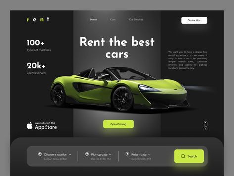 Car Dealership Website Design, Car Rental Website, Car Websites, Car Ui, Banner Design Inspiration, Ui Design Website, Car Website, Game Ui Design, Webpage Design