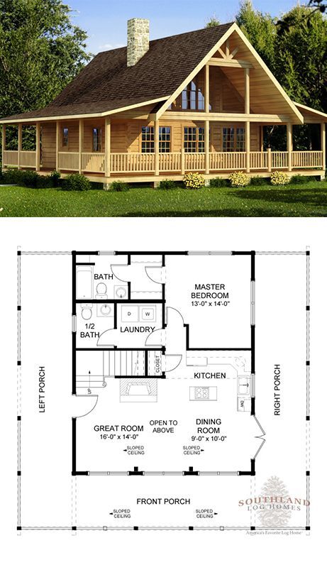 Log Cabin House Plans, Log Cabin House, Log Cabin Plans, Log Cabin Floor Plans, Small Cabin Plans, House Plan With Loft, Log Home Floor Plans, Porch House Plans, Cottage Style House Plans