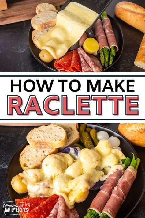 How to Make Raclette. Raclette is both a type of Swiss semi-hard cheese and also a traditional Swiss dish originating from the Alpine regions of Switzerland and France. The cheese itself has a creamy, slightly nutty flavor and melts easily. Whether you’re serving potatoes, veggies, meats, or even bread, a layer of melted raclette cheese will take it to the next level. Raclette Recipes Dinners, Raclette Dinner Party, Comfort Food Appetizers, Raclette Recipes, Raclette Party, Raclette Cheese, Grilled Carrots, Party Snacks Easy, Crock Pot Dips