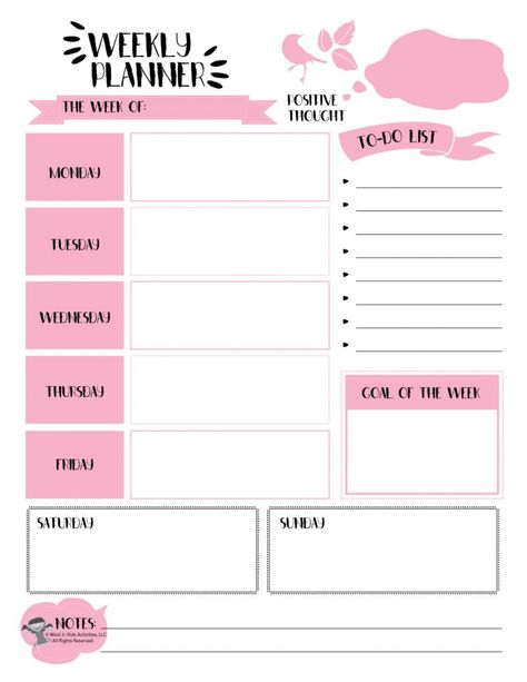 Printable Planner Pages - Daily, Weekly & Monthly Layouts! | Woo! Jr. Kids Activities Pink Weekly Planner, Free Weekly Planner Templates, Weekly Planner Free Printable, Study Planner Printable, Weekly Planner Free, Week Planner, Print Planner, Weekly Planner Template, Daily Planner Pages