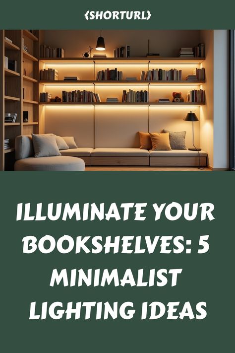 Discover innovative ways to light up your bookshelves with these minimalist designs. From sleek LED strips to elegant pendant lights, transform your reading nook into a cozy and stylish haven. Perfect for book lovers who appreciate clean lines and modern aesthetics! Lights For Bookshelves, Lighting In Bookshelves, Led Lights Bookshelves, Lighting For Built In Bookshelves, Home Library Lighting, Bookcase Lighting Ideas, Bookshelf Lighting Ideas, Zen Lighting, Bookshelves Aesthetic