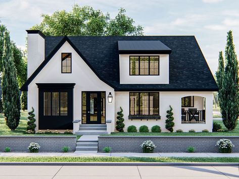 050H-0342: European Two-Story House Plan; 2369 sf Modern Cottage House Plans, Advanced House Plans, Modern Cottage Style, Casas The Sims 4, Brick Exterior House, Cottage Plan, Modern Cottage, Cottage House, Modern Farmhouse Plans