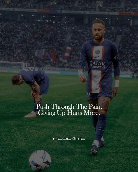 Motivation | Mindset | Success on Instagram: "I will promise you, the pain of giving up hurts much more than the pain of regret. Keep going, pain is temporary! @ofn_app has finally launched their app on Android! You can learn from top coaches to make yourself a better player! - Follow us ( @fcquote ) for more motivational posts! 👇🔥 - Follow 👉 @fcquote 👈 Follow 👉 @fcquote 👈 Follow 👉 @fcquote 👈 - #fcquote #soccerquotes #soccermotivation #successmotivation #quotesforyou #footballmotivation Soccer Injury Quotes, Football Injury Quotes, Quotes For Soccer Players, Motivational Quotes For Soccer, Instagram Motivation Posts, Inspirational Football Quotes Motivation, Quotes For Football Players, Soccer Motivation Wallpaper, Football Motivation Quotes