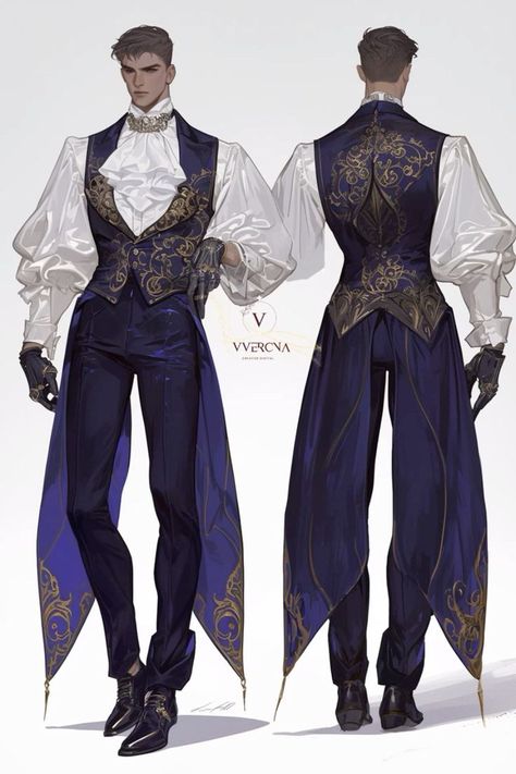 Regal Fantasy Outfits Male, Lord Outfit Male, Fancy Royal Outfits Male, Prince Suit Drawing, Male Bard Outfit, Rich Character Design Male, Royal Attire Men, Fancy Outfits Male, Ballroom Outfit Men