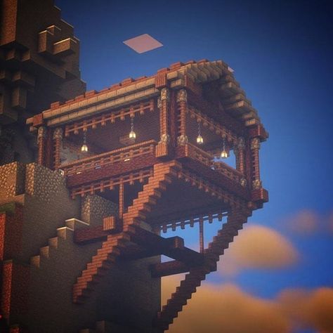 House Hanging Off Cliff Minecraft, Minecraft Bedrock Build Ideas, Minecraft Mountain Decoration, Caveside House Minecraft, Minecraft Cliff Side Builds, Minecraft Building Ideas Mountain Side, Minecraft Bedrock House Ideas, Triangle House Minecraft, Mountain Top Minecraft House