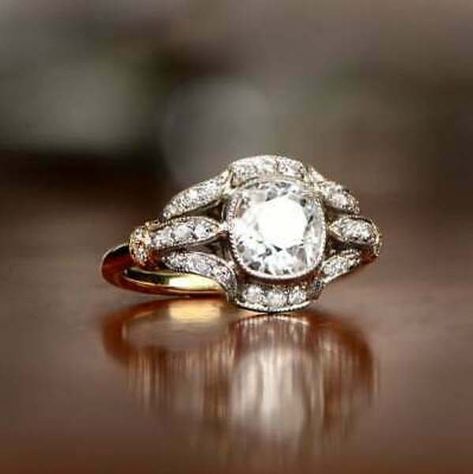 Cushion Cut Diamond Engagement Ring, Pretty Engagement Rings, Vintage Art Deco Rings, Cushion Cut Diamond, Bezel Set Ring, Deco Engagement Ring, Deco Ring, Jewelry Images, Antique Diamond