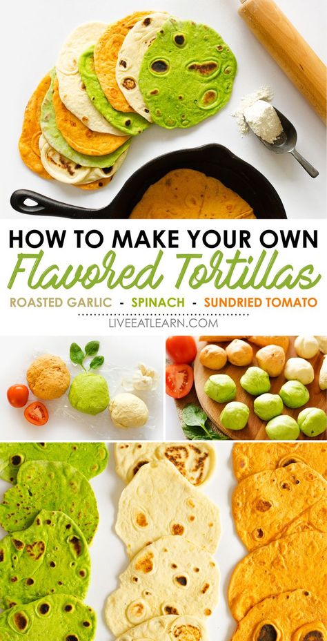 Did you know you can make your own flavored tortillas? Not only is it insanely easy, but the possibilities are endless. This homemade flour tortilla recipe is a family favorite idea that will change your life when it comes to sandwishes and wraps! // Live Eat Learn Flavored Tortillas, Flour Tortilla Recipe, Makanan Rendah Kalori, Homemade Flour, Recipes With Flour Tortillas, Homemade Flour Tortillas, Flour Tortilla, Resep Diet, Tortilla Recipe