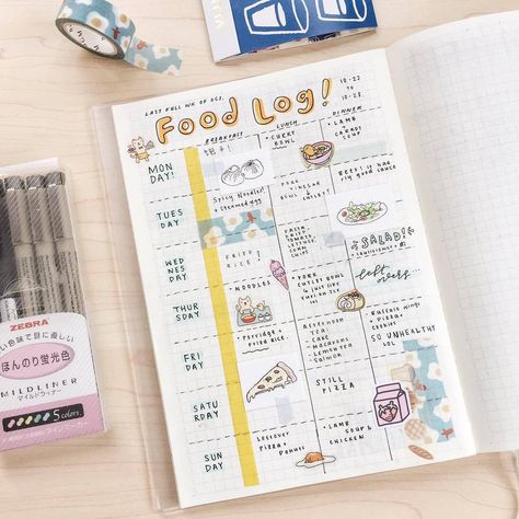 Weekly Log, Bullet Journal Notes, Food Log, Bullet Journal Mood, Kpop Journal, Bullet Journal Aesthetic, Bullet Journal Notebook, Bujo Ideas, Bullet Journal Themes