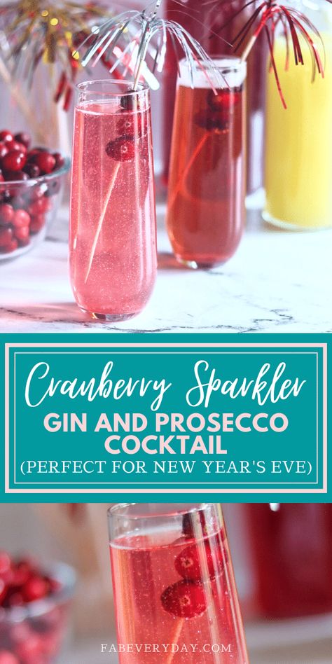 I’m sharing a fun and festive gin and prosecco cocktail recipe to help you ring in the new year in style! It’s a Cranberry Sparkler… with emphasis on the sparkle! It’s a gin, prosecco, cranberry cocktail with edible glitter to give it some extra bling (who doesn’t love bling on New Year’s Eve?). Click or visit FabEveryday.com for this gin prosecco cocktail recipe and a mocktail variation. This gin, champagne, cranberry cocktail is as pretty as it is delicious, making it perfect for NYE parties. Cocktails With Edible Glitter, Nye Mocktails, Gin Prosecco Cocktail, Edible Glitter Drinks, Cocktails With Prosecco, Edible Glitter Recipe, Pomegranate Gin, Prosecco Cocktail Recipes, Champagne Recipe