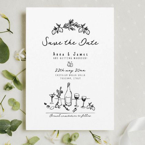 Italian Wedding Stationery, Italian Wedding Invite, Italian Wedding Invitations, Doodle Wedding, Hand Drawn Wedding Invitations, Save The Date Invite, Hand Drawn Wedding, Wedding Painting, Dinner Wedding