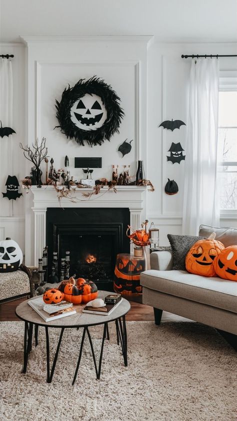 As the leaves turn and the air becomes crisp, many of us feel that familiar excitement for Halloween. It’s the perfect time to transform your living space into a cozy, ... Read more Cute Living Room Decor, Themed Living Room Ideas, Halloween Vintage Art, Cozy Aesthetics, Halloween Living Room Decor, Themed Living Room, Halloween Living Room, Spooky Signs, Scary Cute