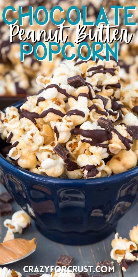 Chocolate Peanut Butter Popcorn, Chocolate Drizzled Popcorn, Peanut Butter Popcorn, Popcorn Snacks, Salted Caramel Brownies, Popcorn Recipe, Chocolate Popcorn, Butter Popcorn, Peanut Butter Cake