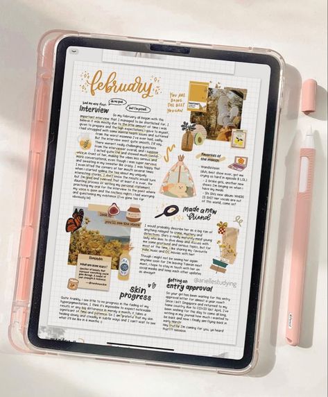 Digital Journal Aesthetic, Bullet Journal On Ipad, Notes Inspo, Digital Art Journal, Digital Bullet Journal, Ipad Essentials, Monthly Review, Ipad Tutorials, Digital Organization