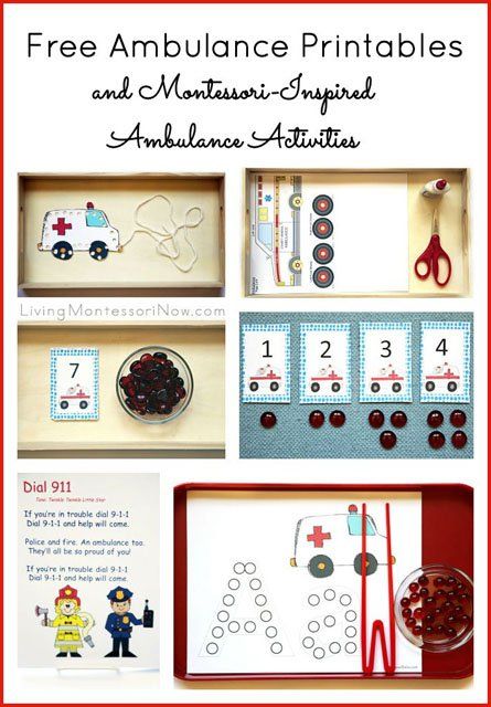 List of free ambulance printables along with ideas for using free printables to create Montessori-inspired ambulance activities for preschoolers through 1st graders. Post includes links to other community helper printables and activities. Free Fire Safety Printables, Doctor Activities, Ambulance Craft, Community Helpers Printables, Community Helpers Activity, Fire Safety Free, Fire Safety Activities, Community Helpers Preschool Activities, Community Helpers Unit