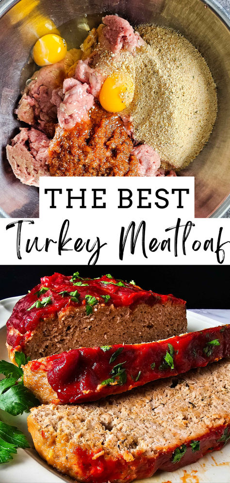 The Best Turkey Meatloaf Recipe: This easy, flavorful meatloaf is made with ground turkey and pantry staples. Ready in about one hour, it’s a family favorite meal that’s perfect for busy weeknights. Juicy, tender, and simple to make—everyone will love this hearty dish! Meatloaf Recipes Ground Turkey, Ground Turkey Meatloaf Recipes Healthy, Dinners With Turkey Meat, Turkey Beef Recipes, Turkey Meatloaf With Oats, Healthy Ground Turkey Meatloaf, Ground Turkey Dinner Recipes, Ground Turkey Meatloaf Easy, Recipes For Ground Turkey